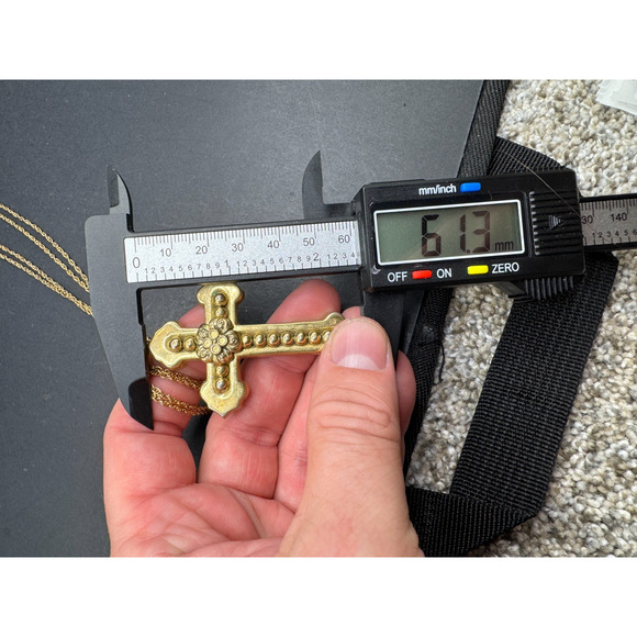 Vtg Whiting & Davis Beaded Floral Gold Tone Cross Pendant Dual Chain Necklace - Picture 8 of 10